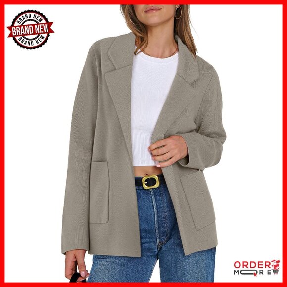 Chunky Knit Sweater Blazer Cardigan Jacket Open Front Pockets